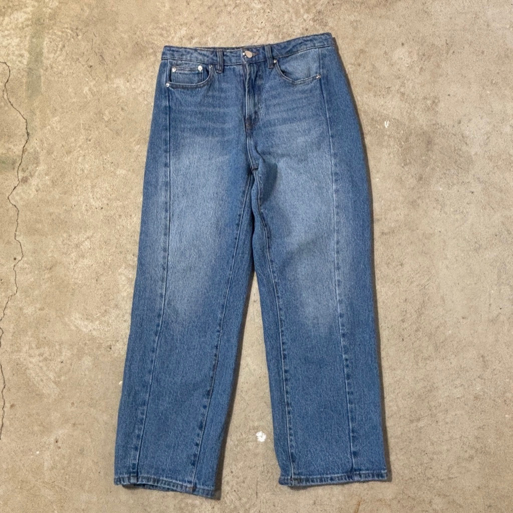 OAT New York Blue Jeans Women's Size 28 High Rise Curved Wide Leg Ankle
